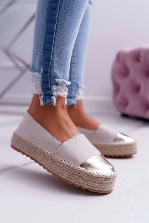 Espadryle Damskie Beżowe Platforma Ringer