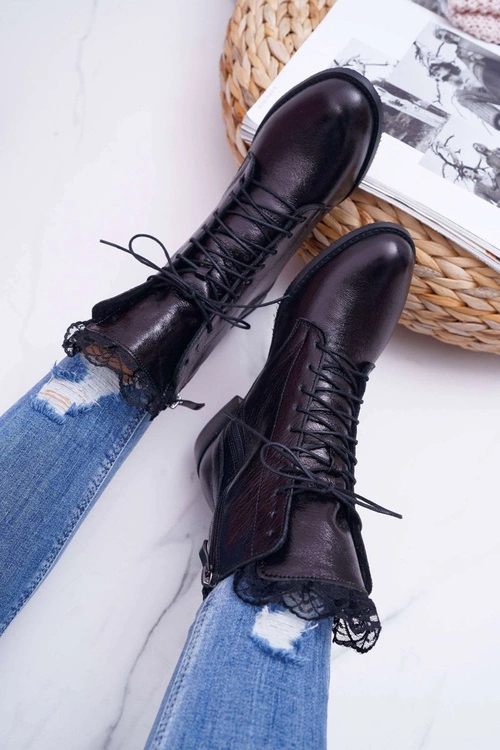 Botki Damskie Skóra Naturalna Nicole Czarne 2193