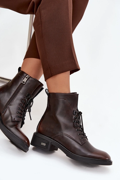 Botki Damskie Z Naturalnej Skóry Na Niskim Obcasie Ocieplane Vinceza 39955 Czekoladowe