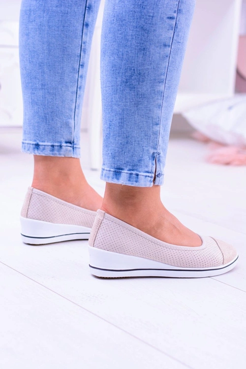 Materiałowe Beżowe Baleriny Na Koturnie Elleni