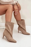Wsuwane Botki Damskie Na Szpilce Beżowe Solvienne