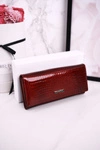 Duży Skórzany Portfel Damski LORENTI Lakierowany Czerwony