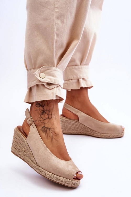 Zamszowe Sandały Na Koturnie Beżowe Elsie