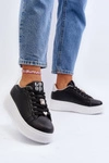 Sneakersy Damskie Na Platformie Z Ozdobami Czarne Herbisa