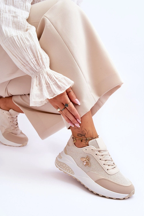 Błyszczące Buty Sportowe Z Ozdobą Beżowe Seneca