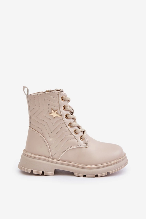 Ocieplane Botki Dziecięce Na Zamek Z Eko Skóry Beżowe Liotira