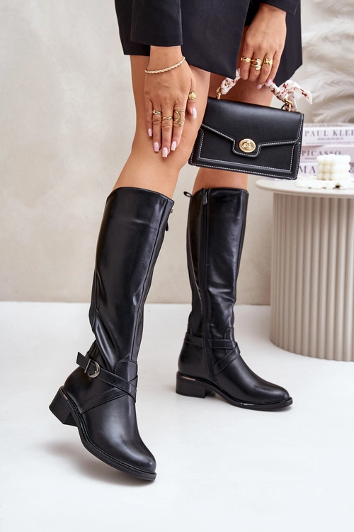 Ocieplane Kozaki Przed Kolano Z Klamrą Na Zamek Czarne Seavella