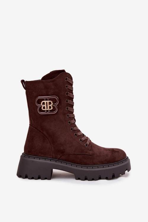 Botki Wokrery Damskie Z Ozdobnym Elementem Ocieplane Czekoladowe Kalindra