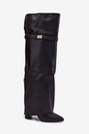 Ocieplane Kozaki Z Wywiniętą Cholewką Za Kolano Obcas Słupek Czarne Serelle 