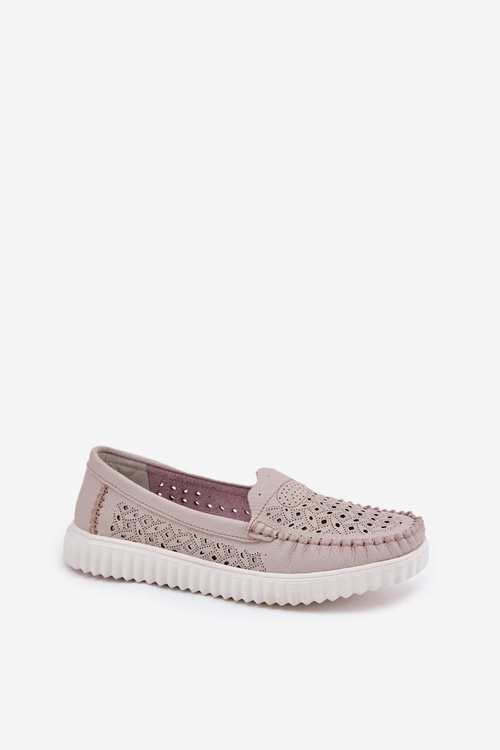 Skórzane Mokasyny Damskie Z Ażurowym Wzorem Vinceza 88028 Beżowe