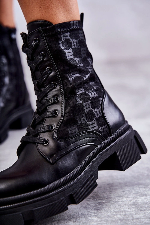 Wysokie Damskie Botki Wiązane Czarne Verlon