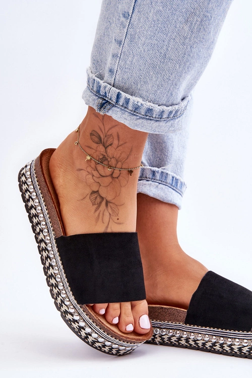 Damskie Gładkie Zamszowe Klapki Czarne Hayen