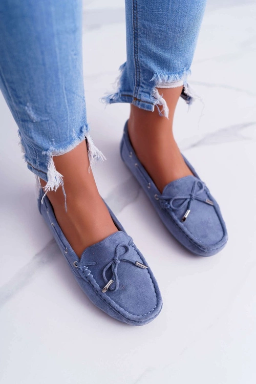 Mokasyny Damskie Wygodne Eko-zamsz Niebieskie Memfi