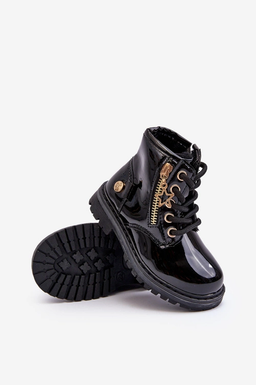 Botki Dziewczęce Lakierowane Na Suwak Ocieplane Czarne Felori