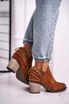 Botki Damskie Na Słupku Maciejka Skóra Rude 04812-29
