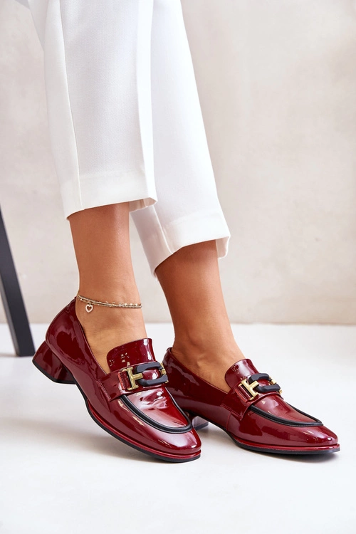 Lakierowane Półbuty Damskie Na Klocku Artiker 55C0103 Bordowe