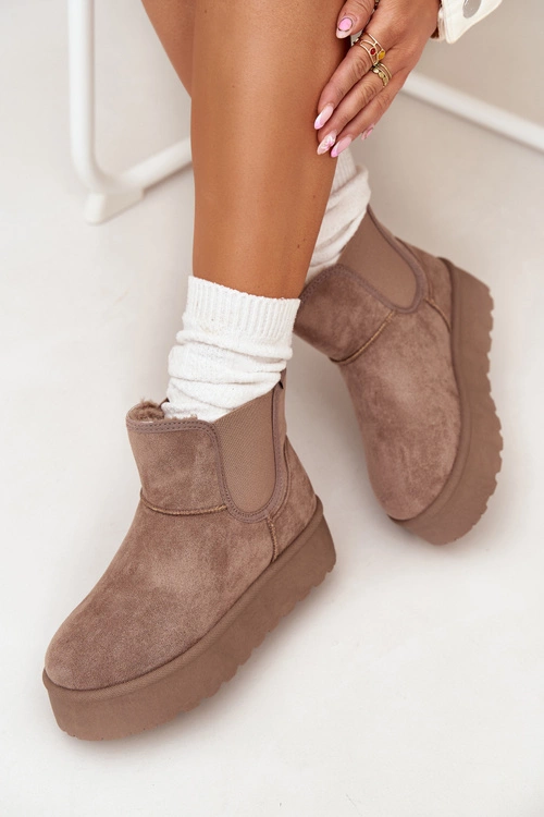 Damskie Śniegowce Z Elastyczną Wstawką Khaki Kiora