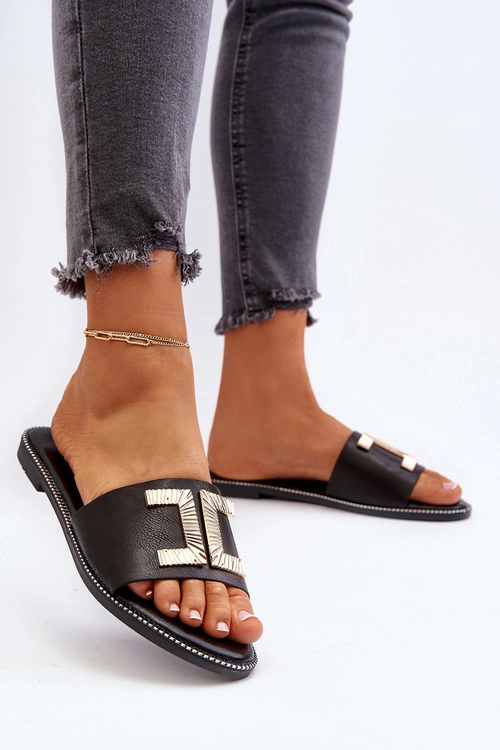 Klapki Damskie Z Ozdobą Czarne Ollavia