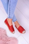Lu Boo Damskie Baleriny Czerwone Espadryle w Kwiaty Macarena