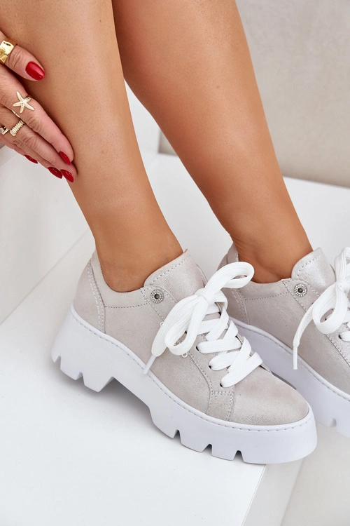 Sneakersy Buty Sportowe Na Platformie CheBello 4632 Srebrne