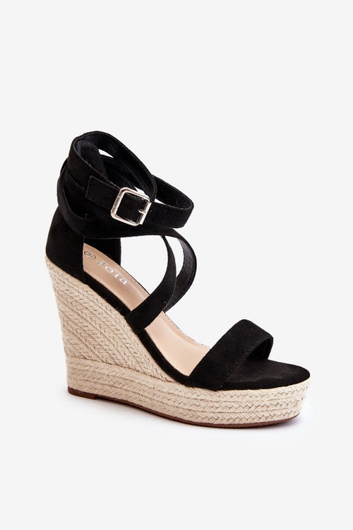 Sandały Na Koturnie Z Plecionką Czarne Salthe