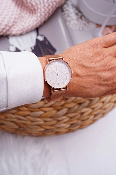 Damski Zegarek Michael John Różowe Złoto Brokat Pergla