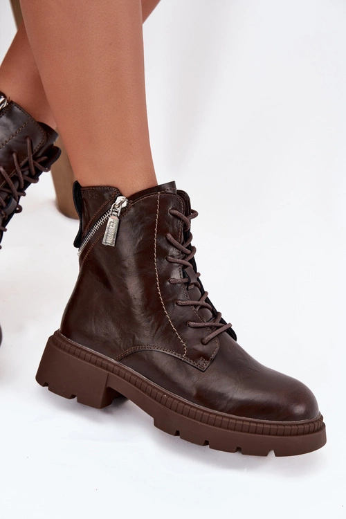 Skórzane Botki Workery Damskie Ocieplane Big Star SS274453 Brązowe
