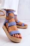 Damskie Wiązane Sandały Na Platformie Niebieskie Amrillo