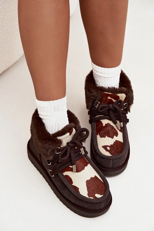 Śniegowce Damskie Z Naturalnego Zamszu Łaty D.Franklin DFSH375008 Czekoladowe