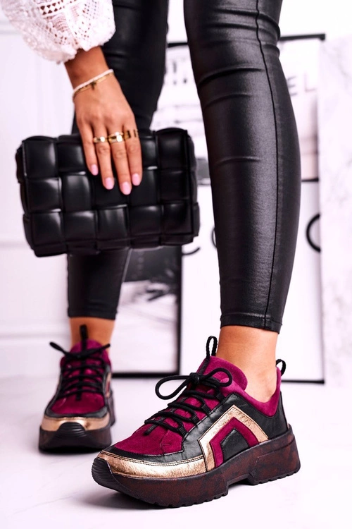 Damskie Półbuty Sneakersy Maciejka Skórzane Bordowe 04731-23