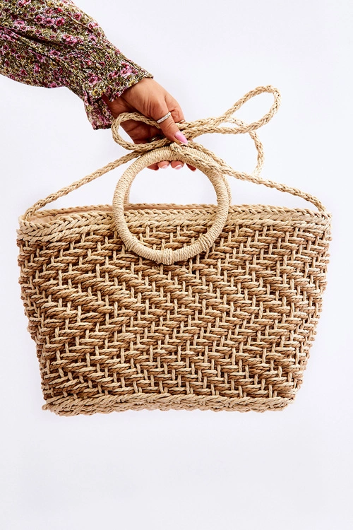 Modna Duża Torebka Na Zamek Beżowa