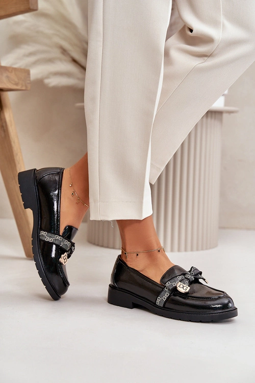 Lakierowane Damskie Mokasyny Z Kokardą S.Barski HY42-331A Czarne
