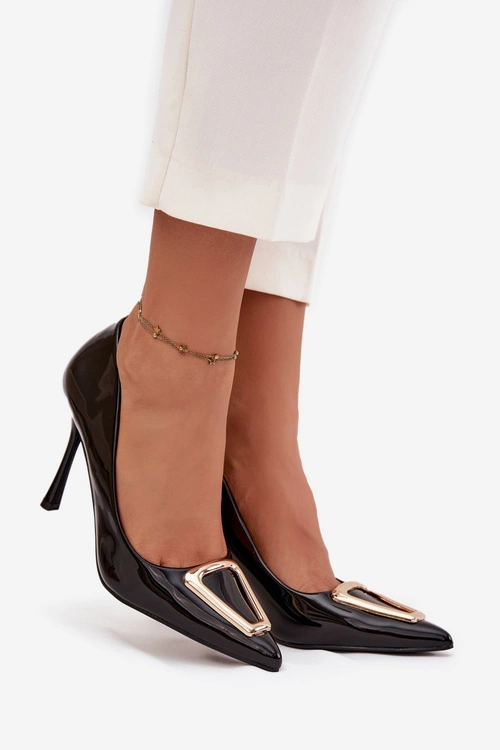 Lakierowane Szpilki Ze Złotym Detalem Czarne Paivelle