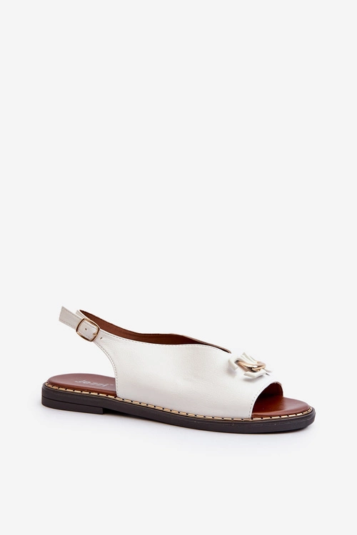 Sandały Damskie Na Płaskim Obcasie Z Ozdobą Białe Loraeleh