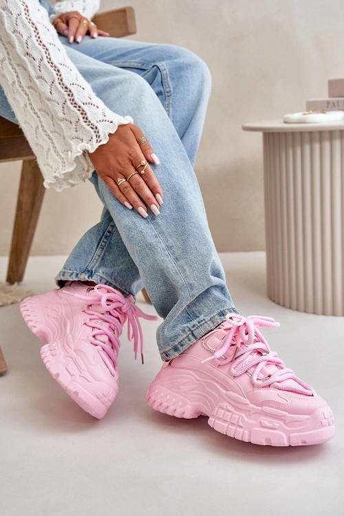 Sneakersy Damskie Na Masywnej Podeszwie Różowe Nevela