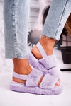Papcie Damskie na Platformie Futrzane Fioletowe Cotton Candy