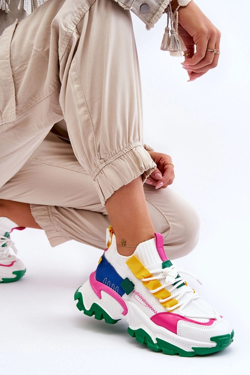 Damskie Sneakersy Skarpetkowe Wsuwane Biało-Zielone Keaton