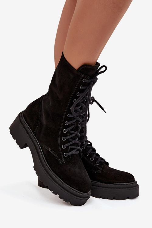 Botki Workery Damskie Z Naturalnego Zamsz Ocieplane Zazoo 4213 Czarne