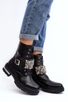 Damskie Ocieplane Botki Workery Zdobione Czarne Lennen