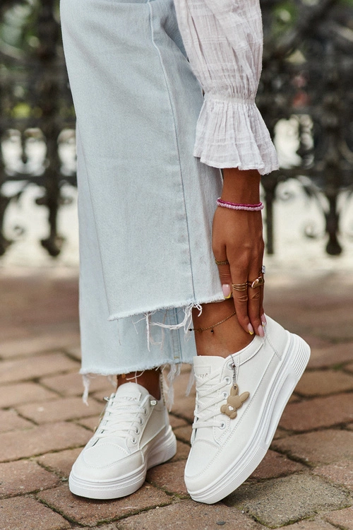 Trampki Buty Sportowe Damskie Na Platformie Z Ozdobą Białe Vinceza 13613