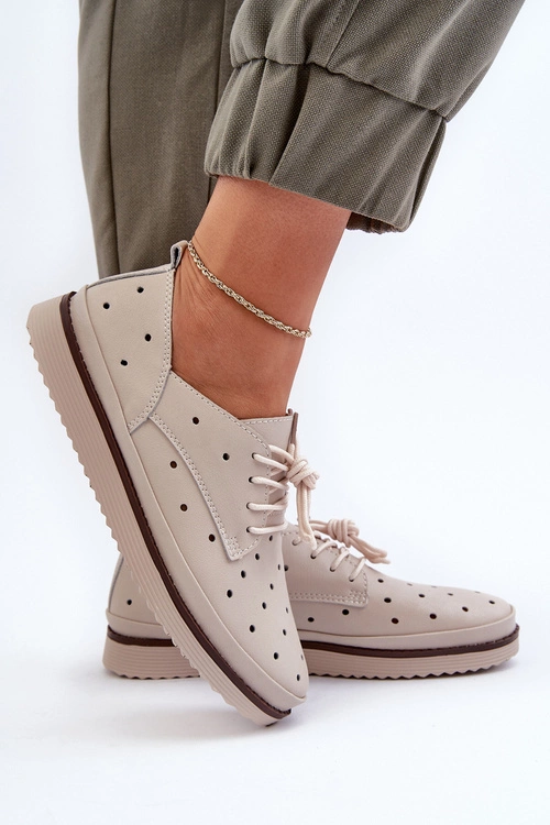 Skórzane Półbuty Damskie Beżowe S.Barski LR182