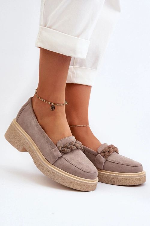 Zazoo 3429/W Damskie Zamszowe Mokasyny Z Ozdobą Cappuccino