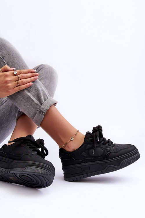 Sneakersy Damskie Na Platformie Czarne Finos