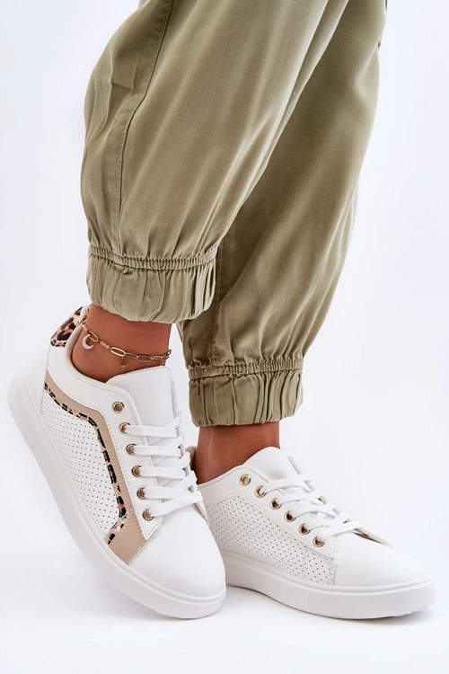 Klasyczne Buty Sportowe Damskie Biało-Beżowe Amaranti