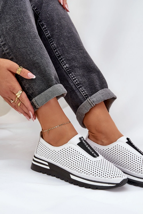 Wsuwane Półbuty Damskie Z Naturalnej Skóry S.Barski LR51-672 Białe