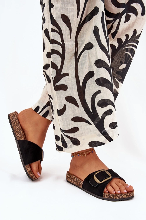 Klapki Damskie Z Klamrą Na Korkowej Platformie Czarne Zavira