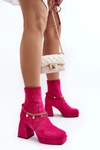 Damskie Botki Na Słupku Z Łańcuszkiem Fuksja Tiselo