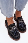 Skórzane Zamszowe Mokasyny Damskie Z Ozdobnym Detalem D&A MR52-178 Czarne