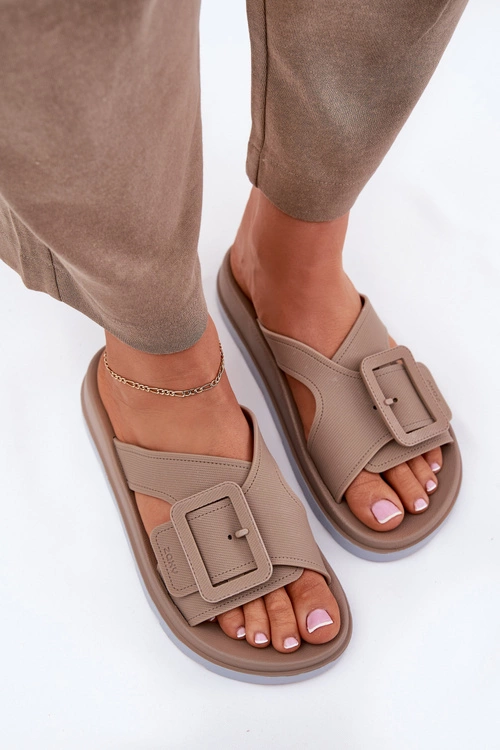 Pachnące Klapki Damskie Z Ozdobną Klamrą ZAXY RR285076 Beżowe