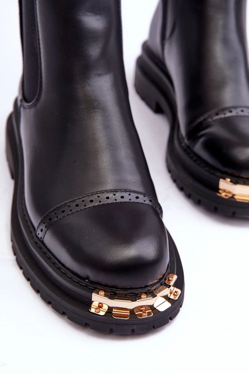 Damskie Skórzane Botki Sztyblety Czarne Nialee